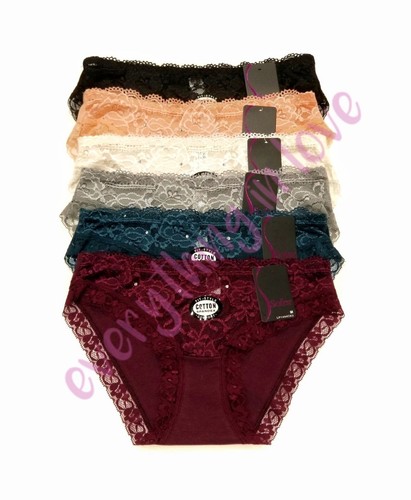 Women Rhinestones Lace Front Comfortable Cotton Sexy Bikini No show panties - Picture 17 of 18