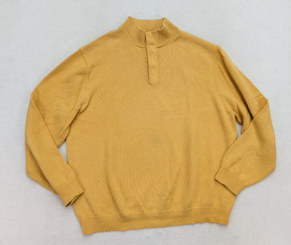 Talbots Men's Sweater Size Large Yellow Mock Neck Henley Pullover - Image 2 of 4