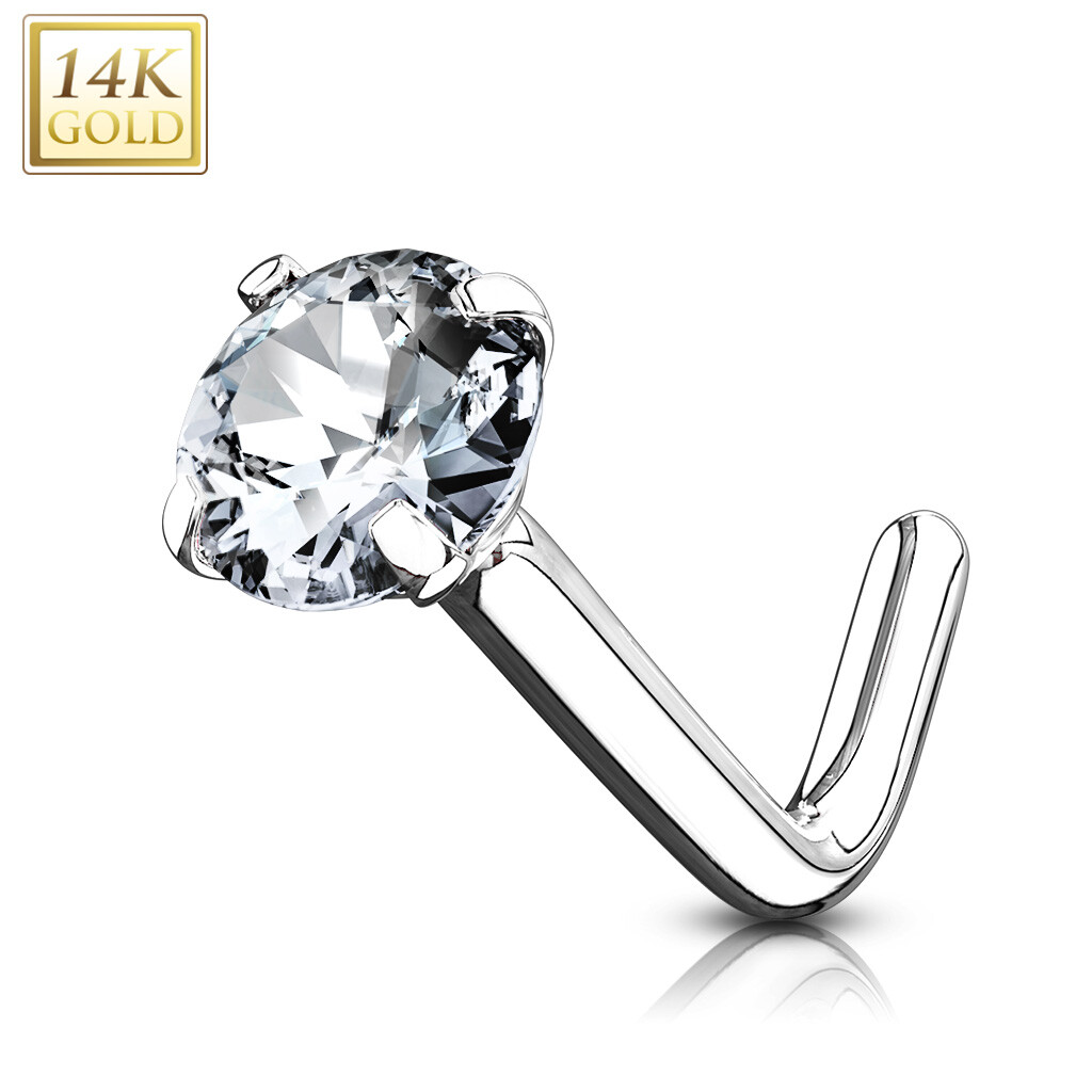 Jewelry Avalanche 1.5mm-3mm CZ Solid 22g 14K Gold L-Shape Nose Stud White Gold 3mm