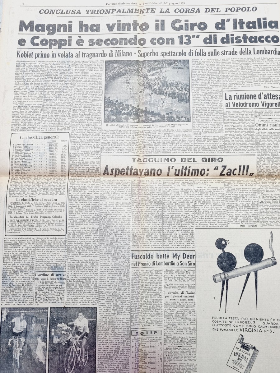 Gazzetta Dello Sport Du 12 Mai 1955 – Giro D'Italia Fiorenzo Magni – Nivea-Fuchs – Journal Original