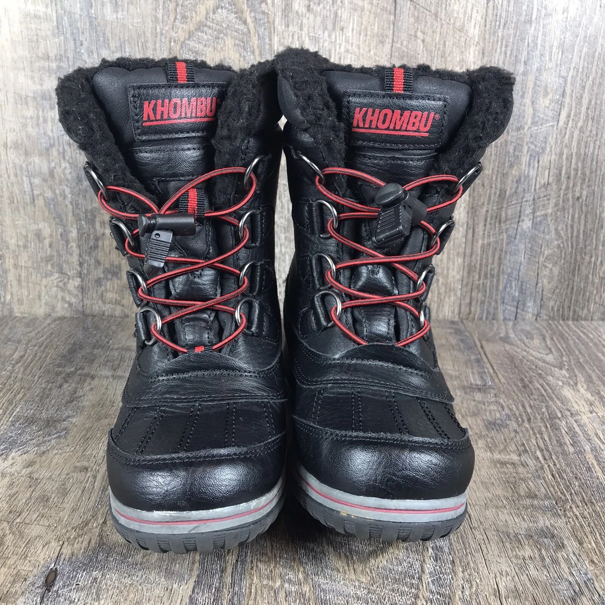 Khombu Robbie Winter Fun Snow Boots Youth Boys Size 2 M Black Red Casual