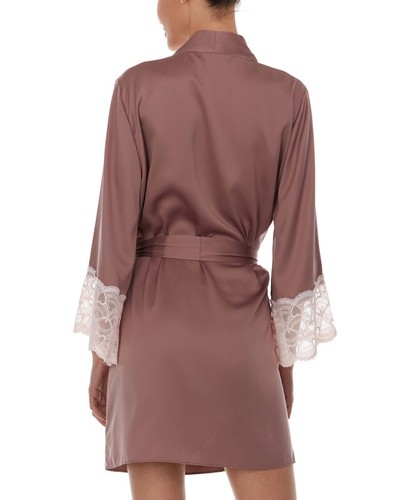 Flora Nikrooz Women's Kit Heart Lace Matte Charmeuse Wrap Robe - Picture 4 of 8