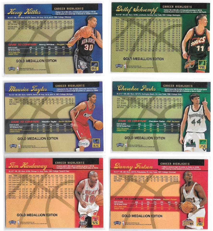 Lot of 7 1998-99 Ultra Gold Medallions Schrempf Parks Kittles Hardaway Gill - Image 3 of 4