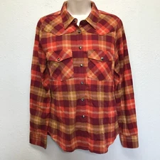 Shyanne Life Flannel Western Snap Shirt Womens M Orange Red Plaid Cotton