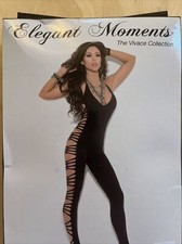 Elegant Moments Cut Out Side Bodystocking Deep V Black Halter One Size Vivace