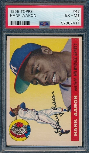 1955 TOPPS #47 HANK AARON PSA 6 FOUR NEAR MINT CORNERS PERFECT PRINTING