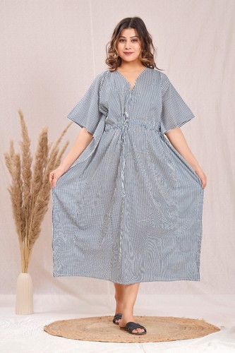 Hellgrauer Maxi-Kaftan mit Farbblockmuster guter Schlaf aus 100% Baumwolle Kaftan - Bild 5 von 9