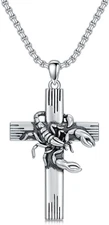 Scorpion Cross Necklace for Women Men Sterling Silver Religious Pendant Jewelry