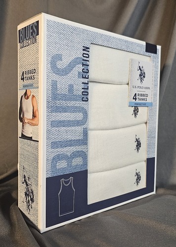 US Polo Assn Blues Collection 4 Ribbed Tank Tops M White Cotton Blend SHIPS FREE - Picture 4 of 5
