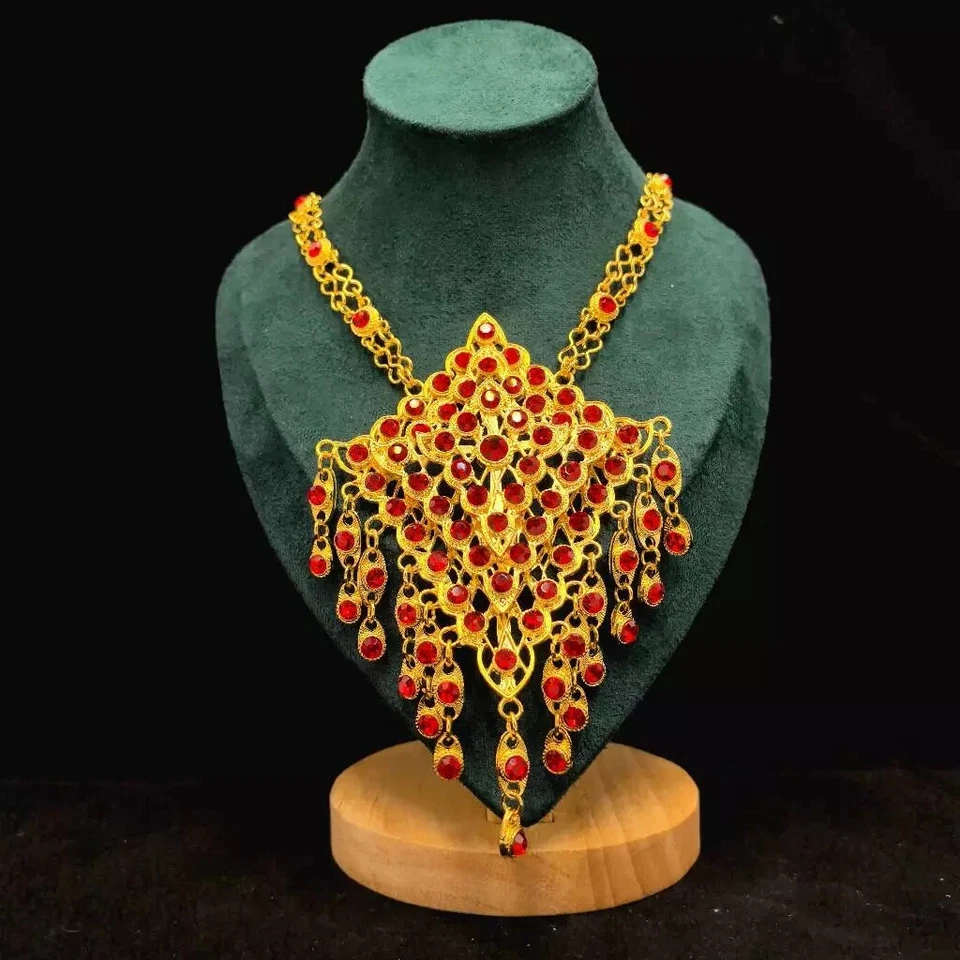 Collar Tailandés Hombres Joyería Boda Oro Rojo Piedras Preciosas Baile Fiesta Desfile Foto 3 de 4