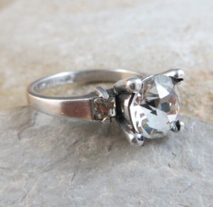 Vintage/Antique Clear Rose Cut Glass Stones 925 Sterling Silver Ring Size 5 #912