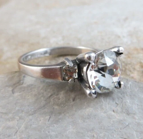 Vintage/Antique Clear Rose Cut Glass Stones 925 Sterling Silver Ring Size 5 #912