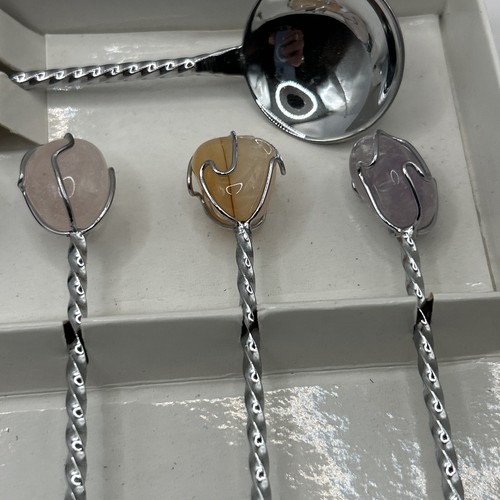 Set cucchiai ESTILO DEMITASSE pietre preziose argento intrecciate lotto di 7 BRASILE Estilo - Foto 3 di 6
