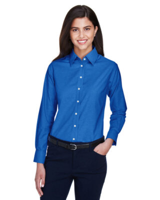 Harriton M600W Ladies Long-Sleeve Oxford Shirt With Stain-Release