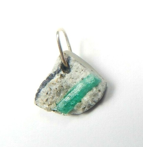 Ciondolo Smeraldo Colombiano Roccia Naturale e Cristallo 1,50 Cts Oro Giallo 14K Muzo M - Foto 3 di 12
