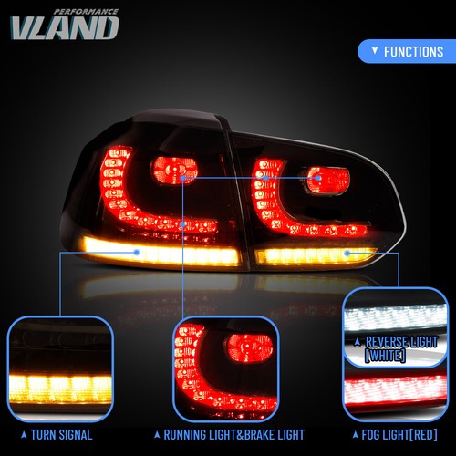 VLAND Smoked LED Tail Lights for 2010-2014 GOLF 6 MK6 w/ Sequential Turn Signal - Picture 7 of 16