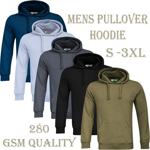 Mens Pullover Hoodie Hooded Sweatshirt Fleece Top Plain Hoody Jumper S - 3XL
