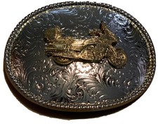 Brand New: Vintage Golden Motorcycle On A Silver Belt Buckle