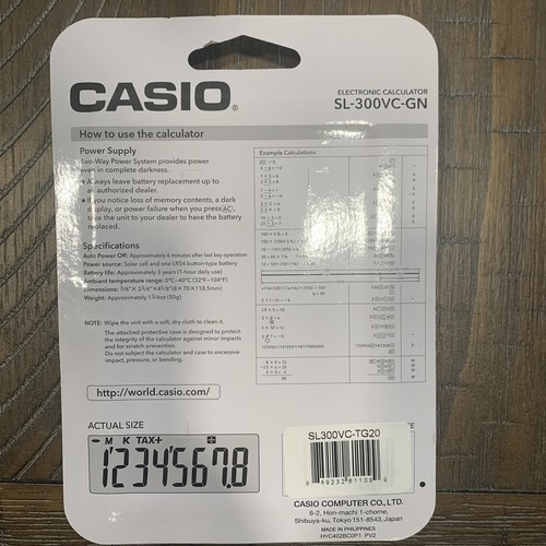 Casio SL-300VC Bright Green Handheld Calculator with 8 Digit Display New - Picture 2 of 2