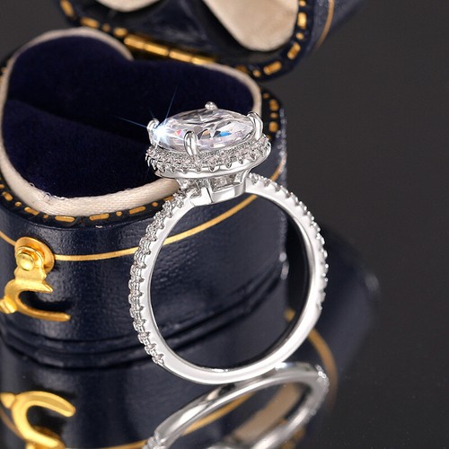 Oval Zircon Silver Band Ring for Women Luxury Wedding Engagement Jewelry Sz 6-10 - 第 7/9 張圖片