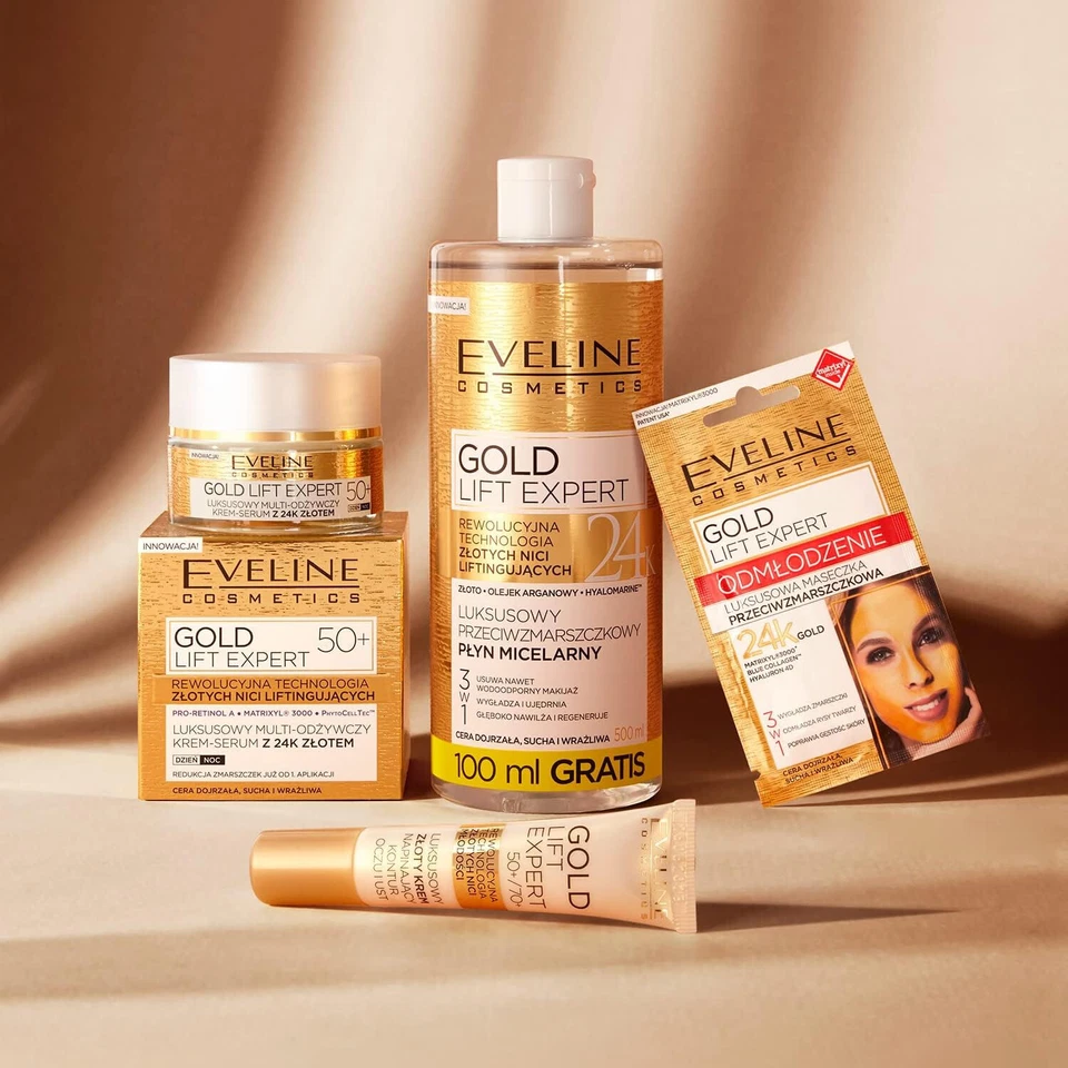 EVELINE Gold Lift Expert 3in1 Luxury Anti-Wrinkle Face Mask 24K Gold 7ml *NEW* - Image 3 of 4