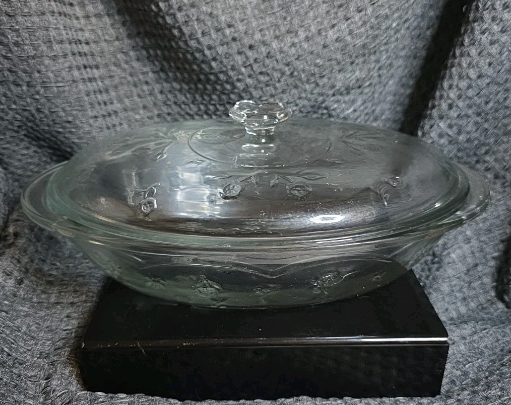 Vtg Anchor Hocking Savannah Floral Oval Casserole Glass Baking Dish 13