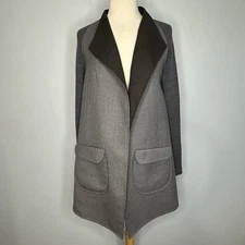 M.Patmos Two Tone Gray Open Front Tweed Panels Wool Sweater Jacket Size S