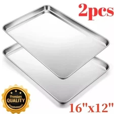 2PCS Stainless Steel Cookie Sheet Baking Pan Oven Tray Commercial Baking Sheet