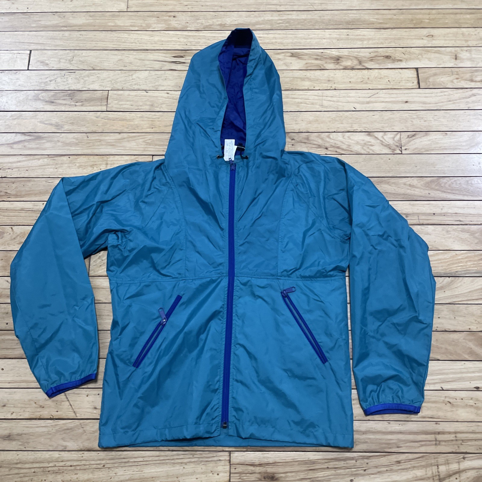 Sierra Designs, Vintage 90s Sierra Designs Windbreaker Rain Jacket XS Hike Hooded Turquoise Blue