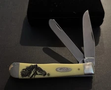 🔥 Case XX Wild Mustang 3254 Yellow Handle Large Trapper Pocket  Knife