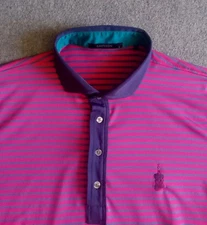 Greyson Polo Shirt Men's Large Pink And Blue Striped Stretch Performance