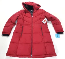DKNY Women's Hooded Long Puffer Coat Red Size Large NWT