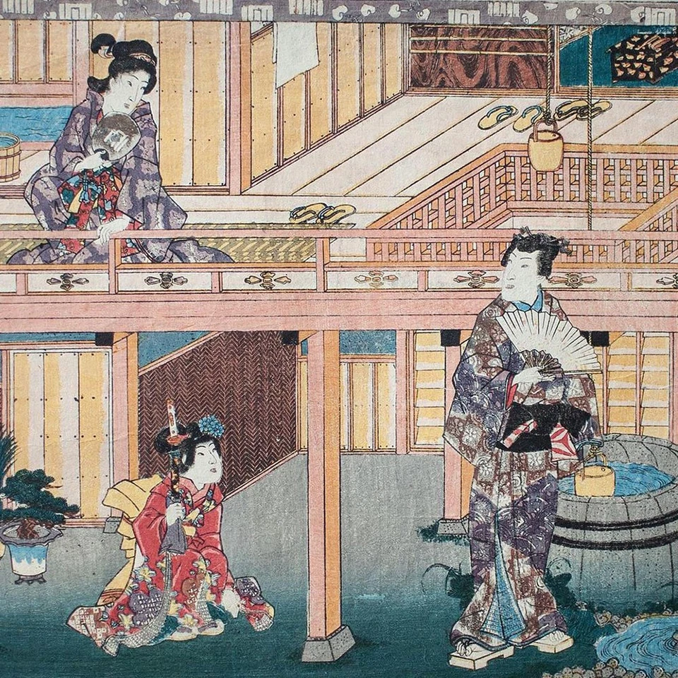 Farbholzschnitt Utagawa Toyokuni I Japan Frauenporträt Kimono Genre Orig 19 Jhd