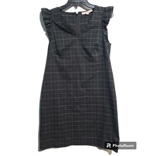Loft Black Windowpane Ruffle Sleeve Dress Size 6