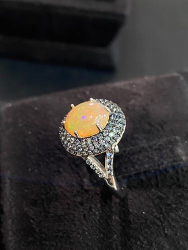 NATURAL FIRE OPAL 9X7 SAPPHIRE DIAMOND CUT STERLING SILVER 925 RING EARRING - 第 9/13 張圖片