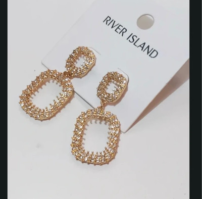 River Island Goldfarbene Pave Kristall Quadrat Ohrhänger Elegant Zeitlos Neu