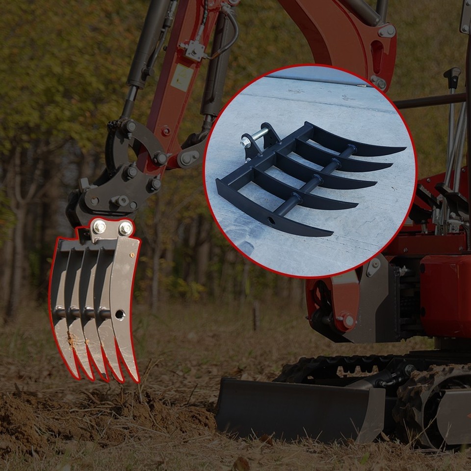 Mini Digger Rakes HUAYEE Mini Excavator 500mm Rake Attachment for 1-3 ton Digger with ...