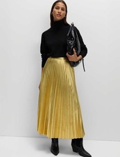 Marks & Spencer Womens Midi Pleated Skirt in Gold - M&S