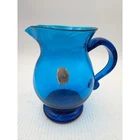 MCM Blenko Blue Glass Pitcher CW Williamsburg Small Vase Table Decor Accent J2