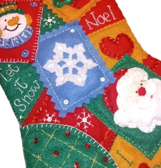 Nuevo Bucilla Temporada Patchwork Navidad Medias Acabadas Papá Noel Muñeco de Nieve Lentejuelas Foto 2 de 4