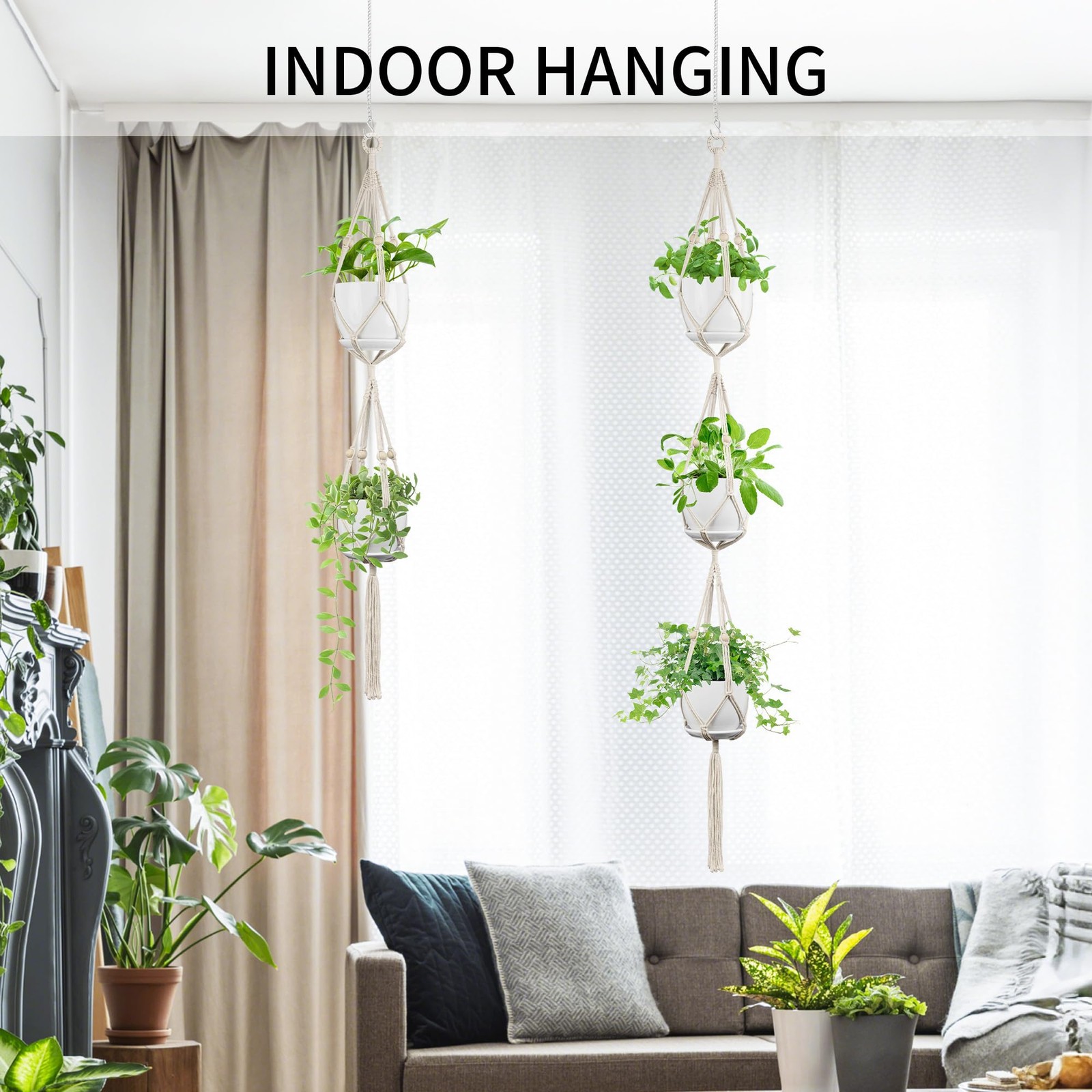 Macrame Plant Hanger - Fits 4 to 8 inches Pots for Indoor Outdoor 49"/72"2 Sizes
