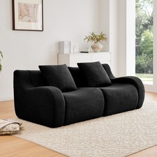 Soft Teddy Fabric Boneless Sofa w/ Anti-Slip Design, Black