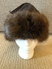 CROWN CAP Vtg Muskrat Fur Wool Trapper Aviator Hat Cap Size M Made in Canada