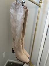 Knee High Riding Boots Blush Suede Back Zipper Block Heel Almond Toe Size 10