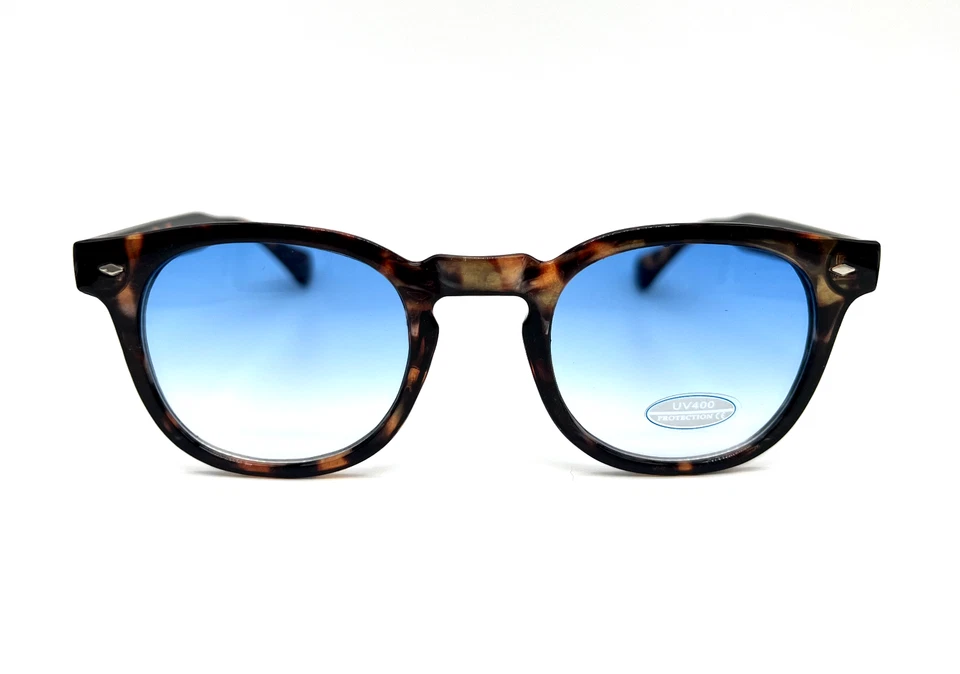 Occhiali Da Sole Uomo Tartarugati Lenti Azzurre Johnny Depp V400 - Immagine 2 di 4