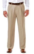 New Nwt 44x30 Haggar Men's Cool 18 Pro Stretch Pleated Dress Pants Khaki