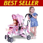 Realistic Toy Stroller with Extendable Canopy, Snack Tray & Storage for 3 Dolls