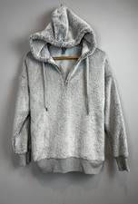 Aerie Grey Sherpa Soft Half Zip Pullover With Hood Size Small