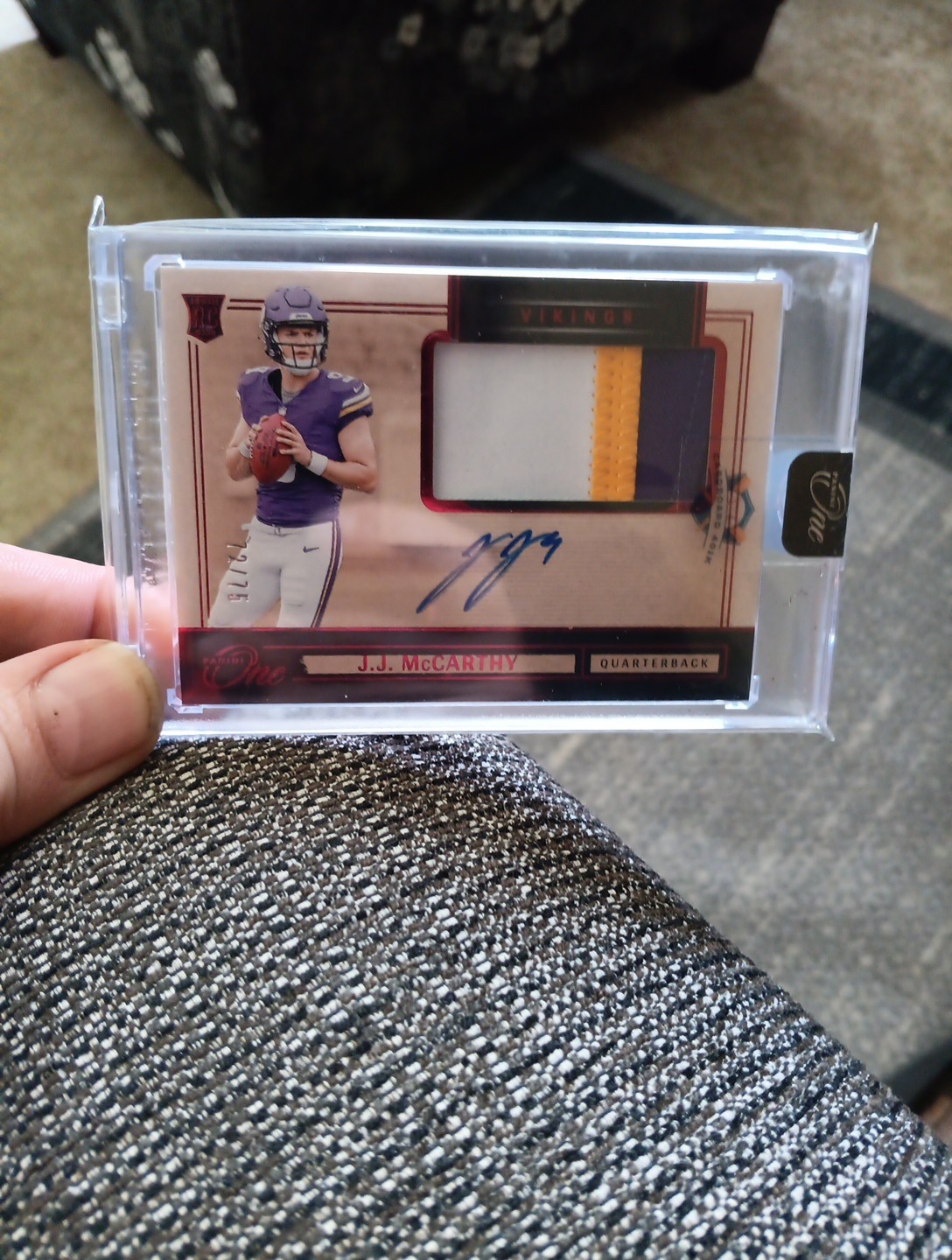 JJ McCarthy Panini One #1 Autograph Patch Red