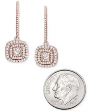 Diamond Halo Drop Earrings (1/2 ct. t.w.) in Sterling Silver, 14k Rose Gold